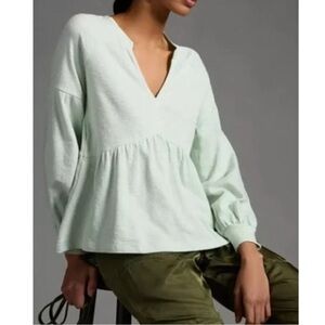 Anthropologie Pilcro Long Sleeve Babydoll Mint Top